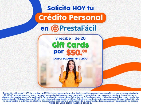 ¡En octubre tu Crédito Personal viene con gift card de supermercado GRATIS!
